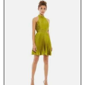 Mac Duggal Lime Green Pleated Mini Dress